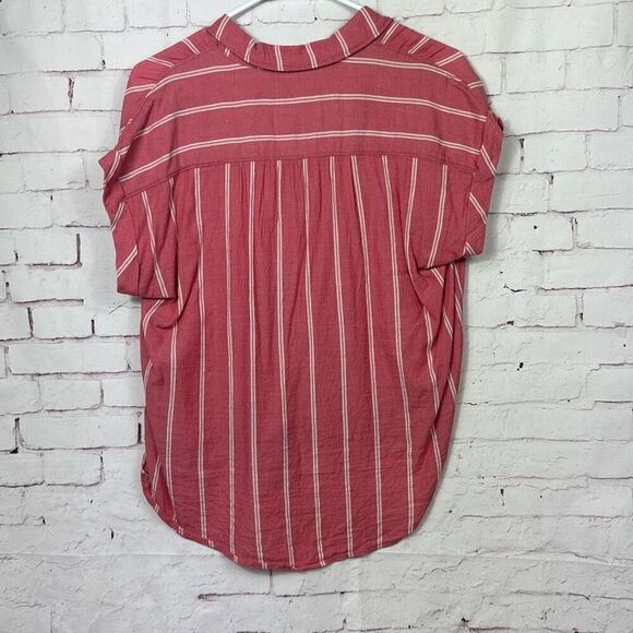 Abercrombie & Fitch Shirt Womens Small Top Button Up Striped Tie Knot Hem Pink - Picture 7 of 8